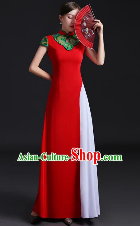 Chinese Stand Collar Qipao Dress New Year Red Full Dress Traditional Wedding Qipao Bride Modern Cheongsam