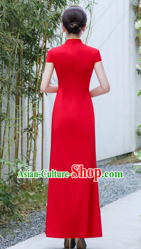 Chinese Wedding Red Full Dress Bride Embroidered Peony Qipao Modern Cheongsam Traditional Qipao Dress