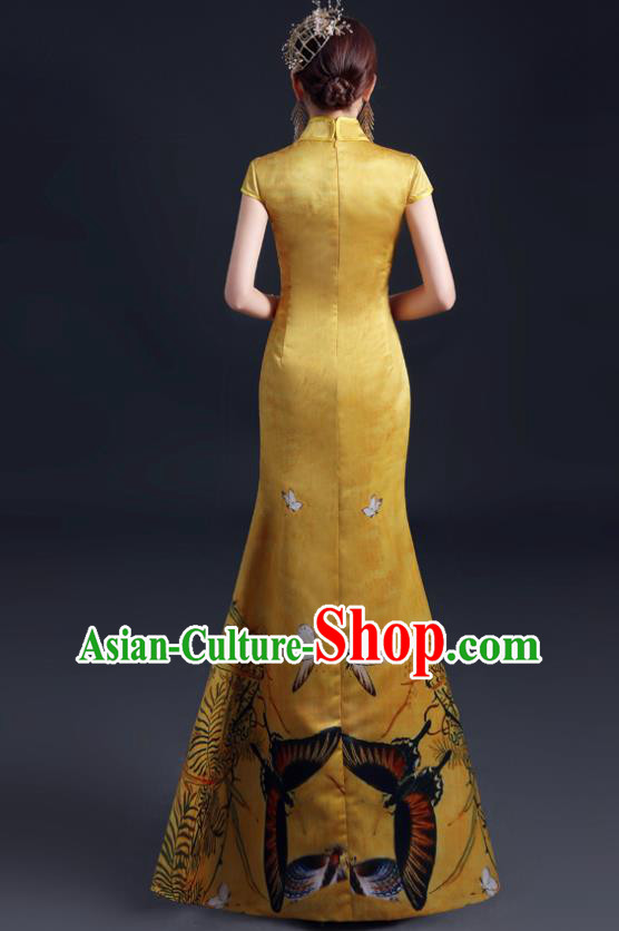 Chinese Compere Full Dress Classical Qipao Clothing Long Mantle Cheongsam Traditional Dress