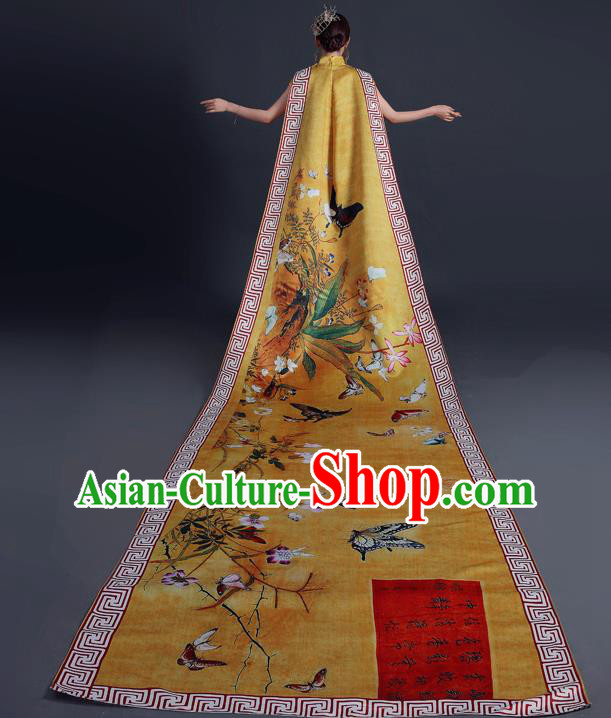 Chinese Compere Full Dress Classical Qipao Clothing Long Mantle Cheongsam Traditional Dress