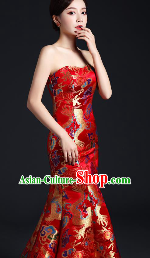 China Compere Fishtail Dress Professional Catwalks Full Dress Wedding Bride Formal Garment