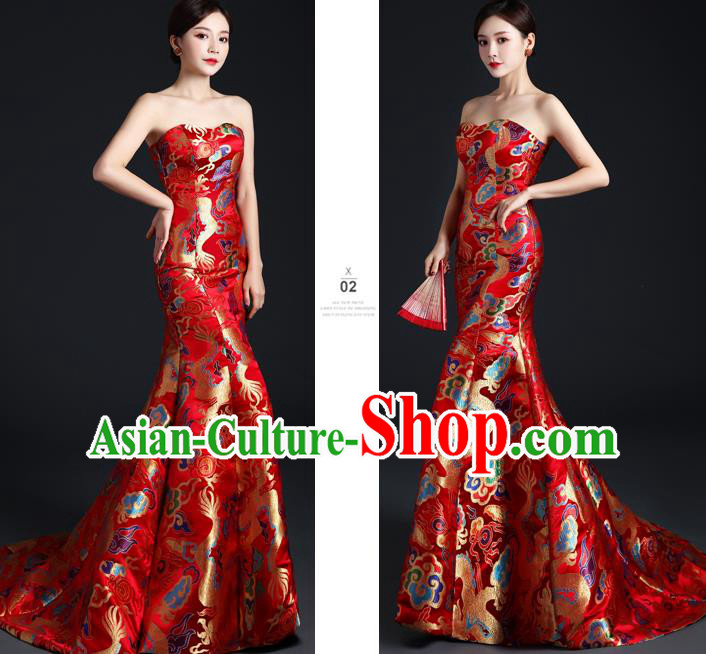 China Compere Fishtail Dress Professional Catwalks Full Dress Wedding Bride Formal Garment