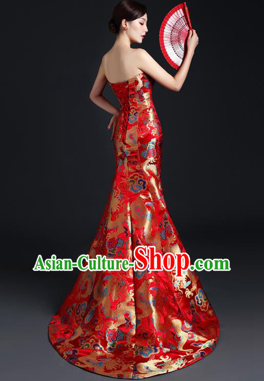 China Compere Fishtail Dress Professional Catwalks Full Dress Wedding Bride Formal Garment