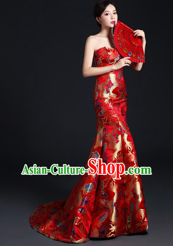China Compere Fishtail Dress Professional Catwalks Full Dress Wedding Bride Formal Garment