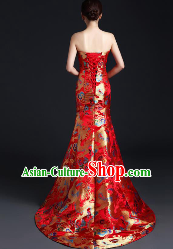 China Compere Fishtail Dress Professional Catwalks Full Dress Wedding Bride Formal Garment