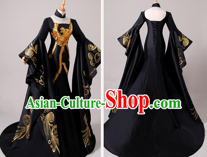 China New Year Formal Garment Compere Fishtail Dress Professional Catwalks Black Full Dress