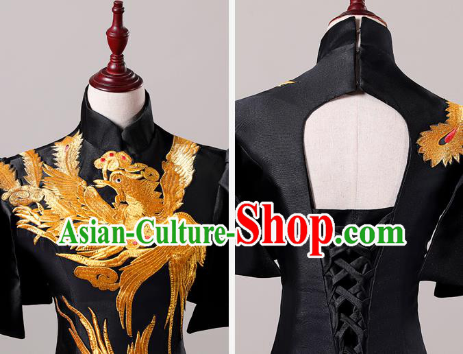 China Professional Catwalks Black Full Dress New Year Formal Garment Compere Trailing Dress