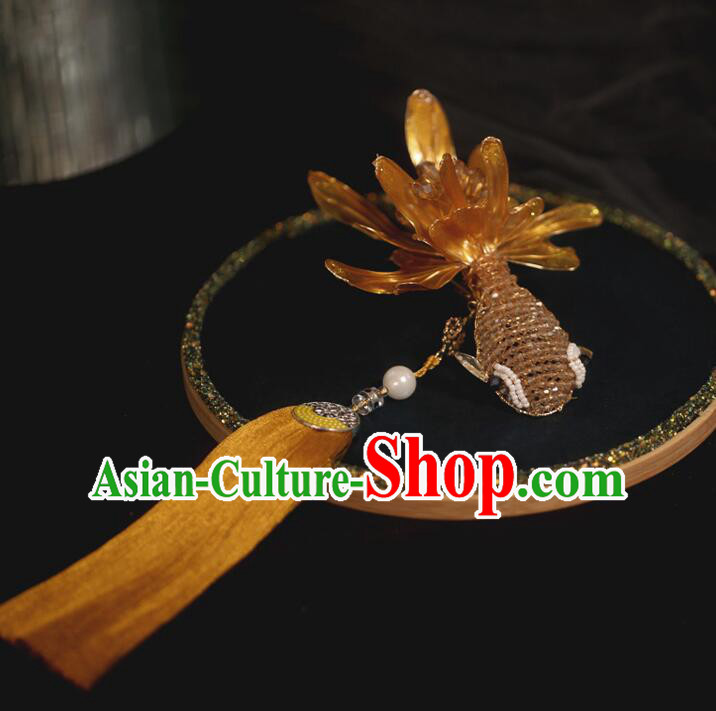 Handmade Chinese Wedding Headpiece Golden Carp Tassel Hair Jewelries Ancient Style Hairpins