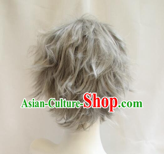 Top Short Wig Men Headwear Cosplay Swordsman Grey Wig Handmade