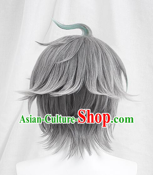 Top Cosplay Grey Wig Handmade Short Wig Men Head Gear