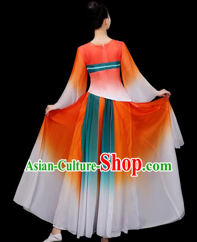 Chinese Classical Dance Clothing Ancient Fairy Dance Garment Costumes Umbrella Dance Gradient Orange Dress