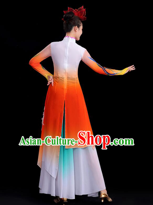 Chinese Umbrella Dance Gradient Red Dress Classical Dance Clothing Ancient Fairy Dance Garment Costumes