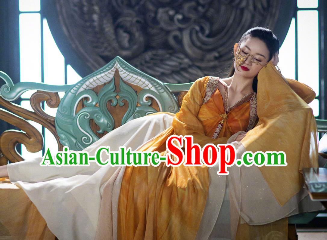 Chinese Ancient Fairy Ginger Dress Clothing Xian Xia Demon Peri Apparel TV Series The Blue Whisper Princess Shun De Garment Costumes