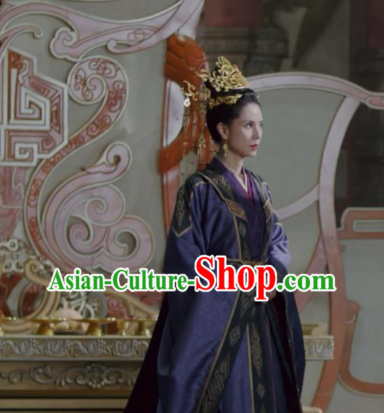 Chinese TV Series Qie Shi Tian Xia Queen Baili Replica Costumes Ancient Imperial Concubine Purple Dress Clothing