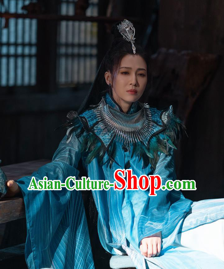 Chinese Ancient Fairy Blue Dress Clothing Xian Xia TV Series Apparel The Blue Whisper Qing Ji Feather Garment Costumes