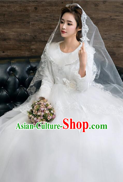 Bride Wedding Dress Top Winter Long Sleeve Dress Court Style Wedding Costume