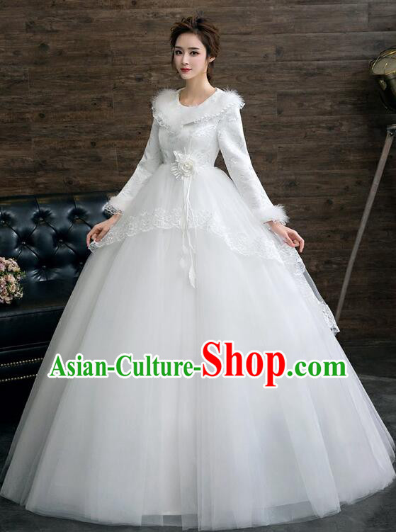 Bride Wedding Dress Top Winter Long Sleeve Dress Court Style Wedding Costume