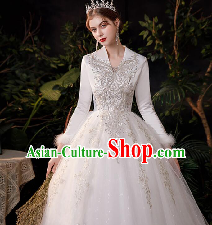 Bride Wedding Dress Top Winter Long Sleeve Dress Court Style Wedding Costume