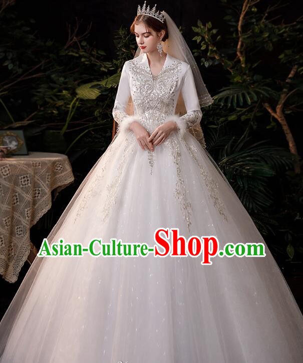 Bride Wedding Dress Top Winter Long Sleeve Dress Court Style Wedding Costume