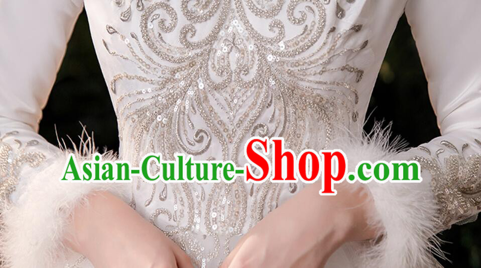 Bride Wedding Dress Top Winter Long Sleeve Dress Court Style Wedding Costume