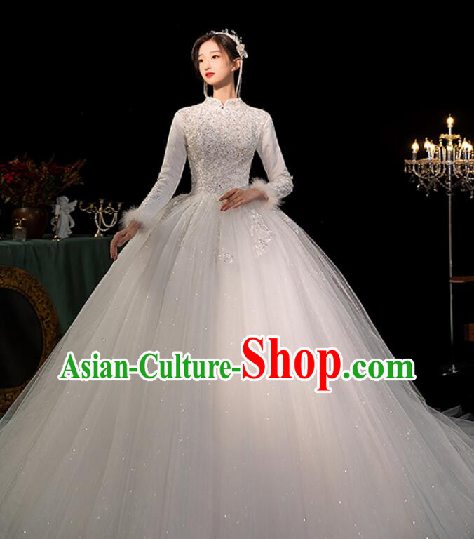 Bride Wedding Dress Top Winter Long Sleeve Dress Court Style Wedding Costume