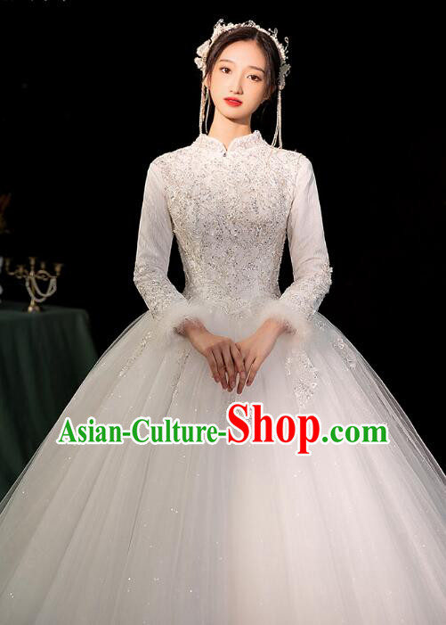 Bride Wedding Dress Top Winter Long Sleeve Dress Court Style Wedding Costume