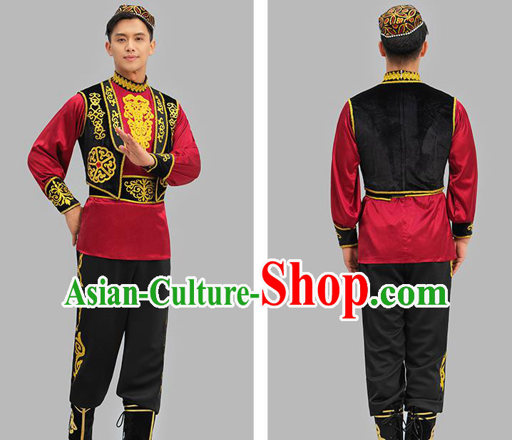 Chinese Ethnic Male Group Dance Clothing Xinjiang Dance Outfit Uyghur Nationality Dance Costume