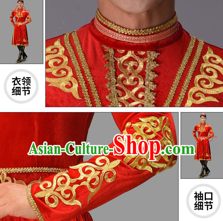 Chinese Uyghur Nationality Dance Costume Ethnic Male Group Dance Clothing Xinjiang Dance Red Outfit