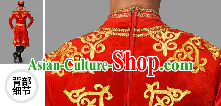 Chinese Uyghur Nationality Dance Costume Ethnic Male Group Dance Clothing Xinjiang Dance Red Outfit