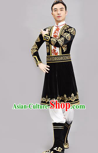 Chinese Ethnic Male Group Dance Clothing Xinjiang Dance Black Outfit Uyghur Nationality Dance Costume