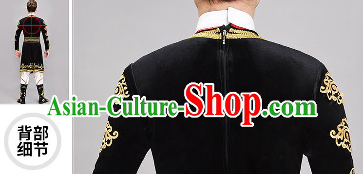Chinese Ethnic Male Group Dance Clothing Xinjiang Dance Black Outfit Uyghur Nationality Dance Costume