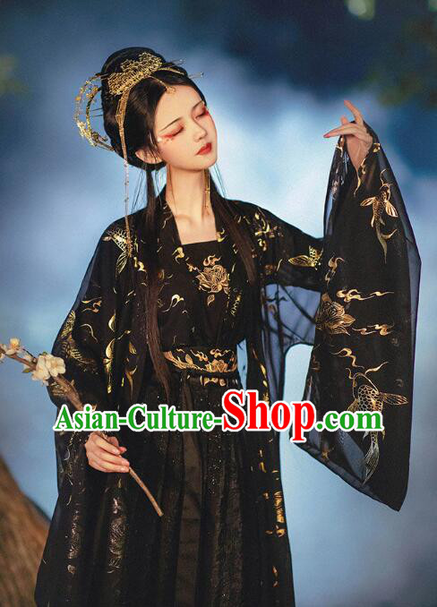 Chinese Traditional Garment Costumes Ancient Princess Hanfu Clothing Tang Dynasty Black Ruqun Dresses