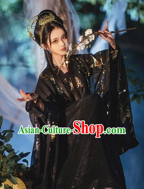 Chinese Traditional Garment Costumes Ancient Princess Hanfu Clothing Tang Dynasty Black Ruqun Dresses