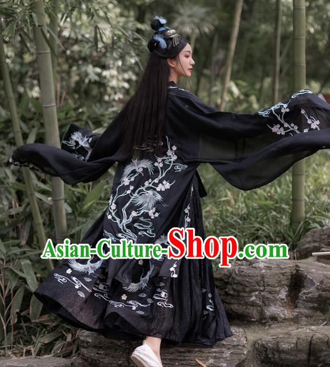 Chinese Tang Dynasty Embroidered Ruqun Black Dresses Traditional Garment Costumes Ancient Princess Hanfu Clothing