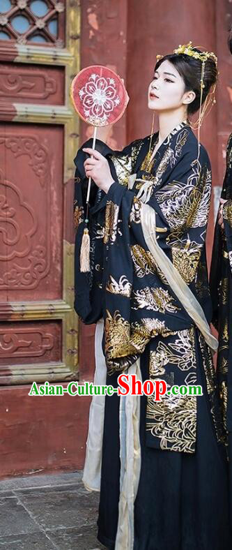 Chinese Ancient Fairy Garment Costumes Tang Dynasty Princess Black Ruqun Dresses Traditional Hanfu Clothing