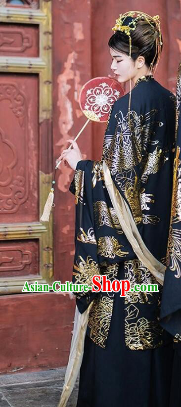 Chinese Ancient Fairy Garment Costumes Tang Dynasty Princess Black Ruqun Dresses Traditional Hanfu Clothing
