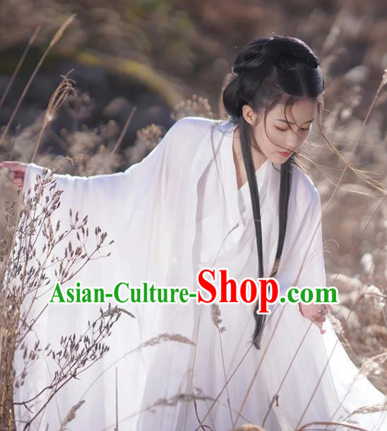 Chinese Jin Dynasty Young Lady Garment Costumes Ancient Princess Clothing Traditional White Hanfu Dress