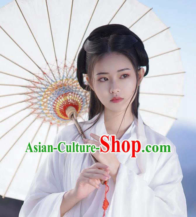 Chinese Jin Dynasty Young Lady Garment Costumes Ancient Princess Clothing Traditional White Hanfu Dress