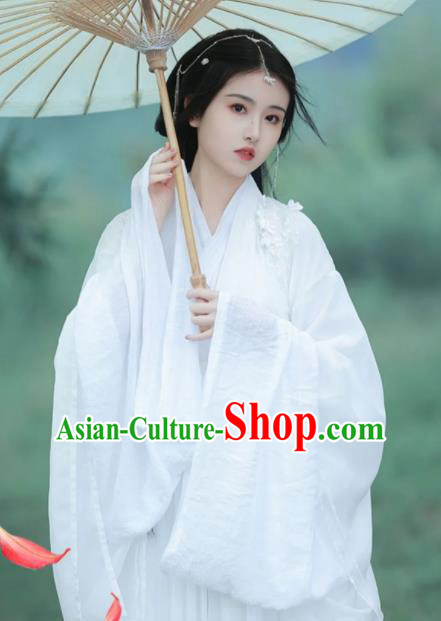 Chinese Jin Dynasty Young Lady Garment Costumes Ancient Princess Clothing Traditional White Hanfu Dress