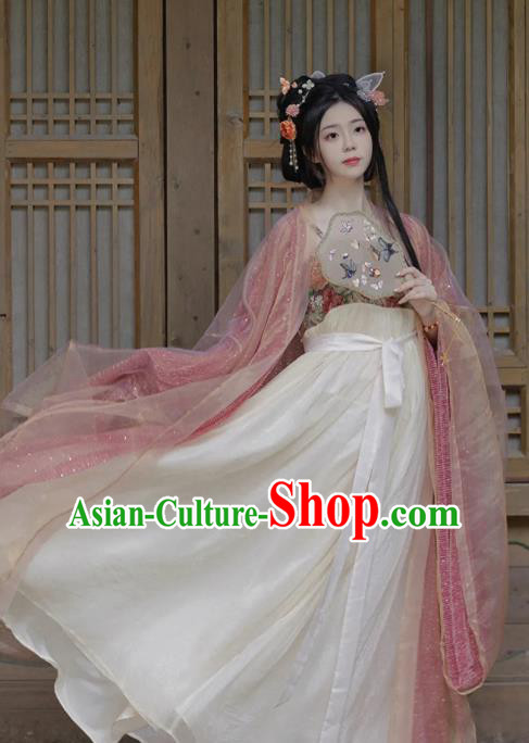 Chinese Traditional Pink Hanfu Dress Tang Dynasty Imperial Consort Garment Costumes Ancient Peri Clothing