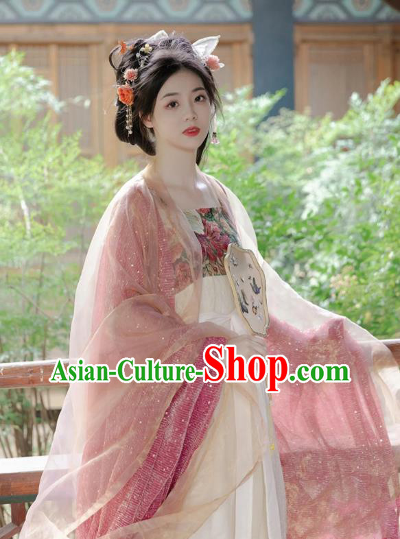 Chinese Traditional Pink Hanfu Dress Tang Dynasty Imperial Consort Garment Costumes Ancient Peri Clothing