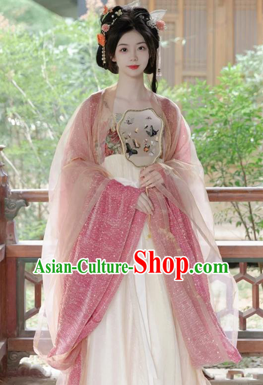 Chinese Traditional Pink Hanfu Dress Tang Dynasty Imperial Consort Garment Costumes Ancient Peri Clothing
