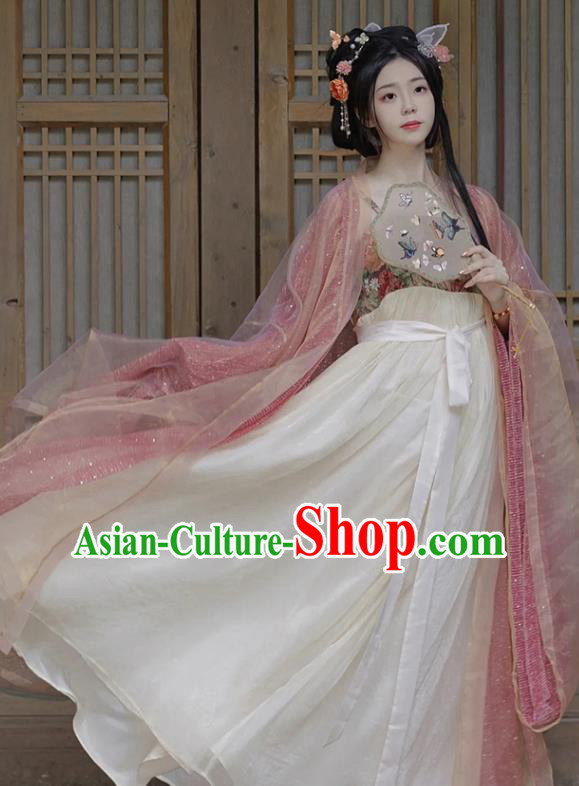 Chinese Traditional Pink Hanfu Dress Tang Dynasty Imperial Consort Garment Costumes Ancient Peri Clothing