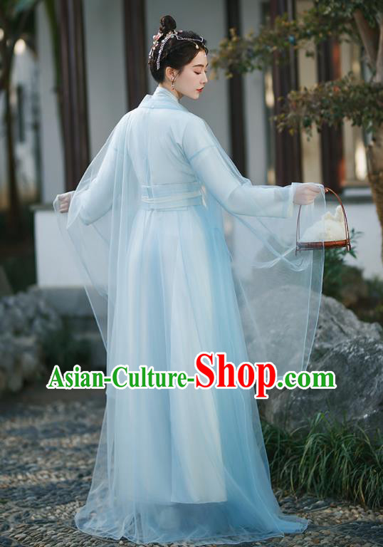 Chinese Ancient Peri Clothing Traditional Blue Hanfu Dress Ming Dynasty Princess Garment Costumes