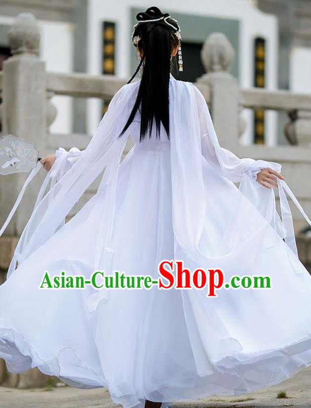 Chinese Traditional White Hanfu Dress Swordswoman Garment Costumes Ancient Fairy Clothing