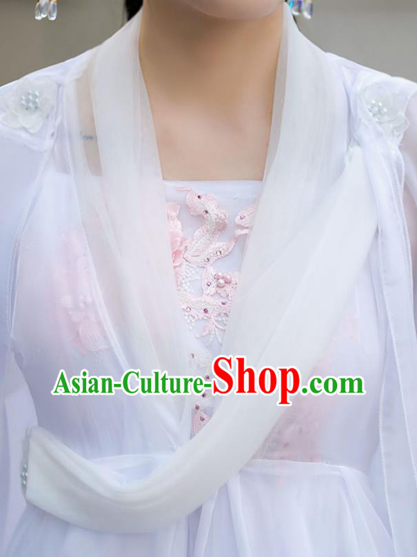 Chinese Traditional White Hanfu Dress Swordswoman Garment Costumes Ancient Fairy Clothing