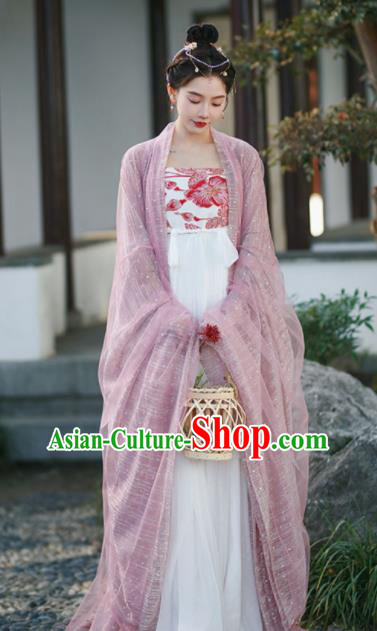 Chinese Tang Dynasty Princess Garment Costumes Ancient Goddess Clothing Traditional Pink Hanfu Dress