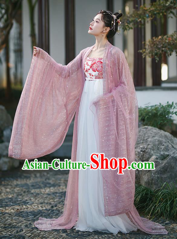 Chinese Tang Dynasty Princess Garment Costumes Ancient Goddess Clothing Traditional Pink Hanfu Dress