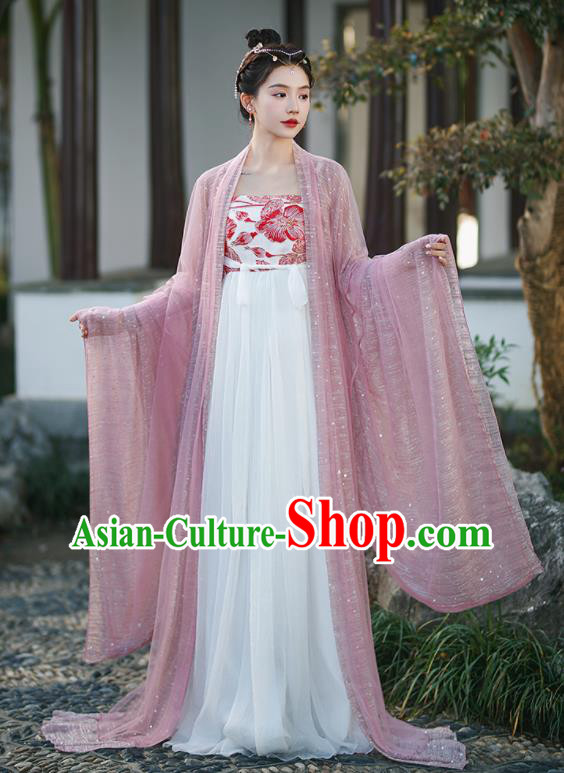 Chinese Tang Dynasty Princess Garment Costumes Ancient Goddess Clothing Traditional Pink Hanfu Dress