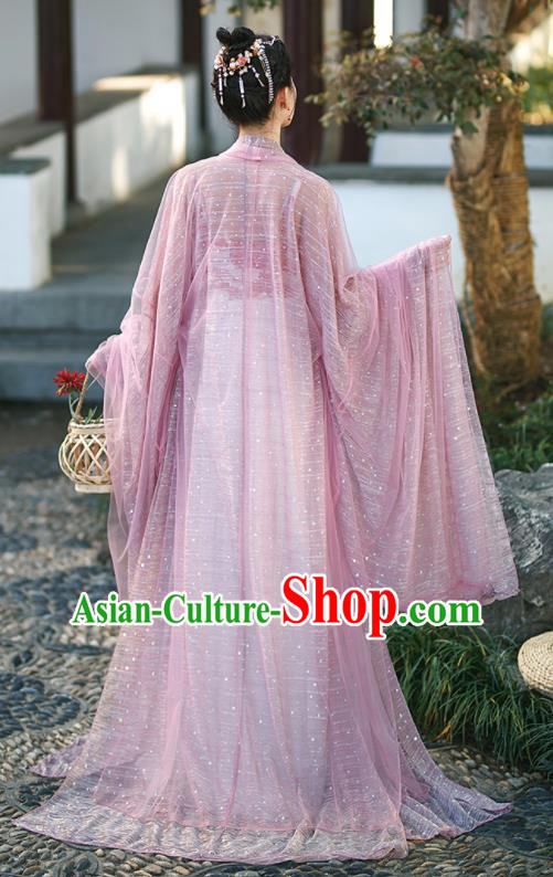 Chinese Tang Dynasty Princess Garment Costumes Ancient Goddess Clothing Traditional Pink Hanfu Dress